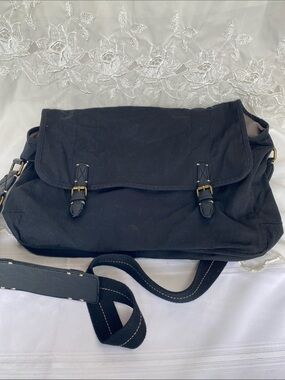 J. Crew Black Canvas Messenger with Buckle Detail